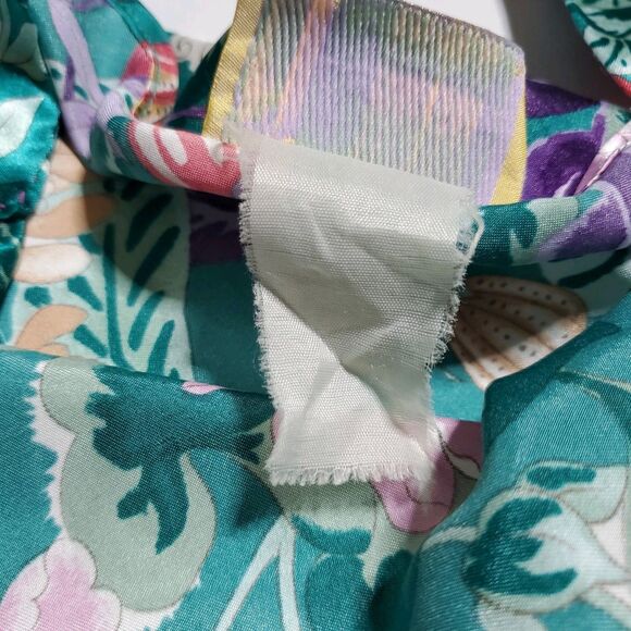 Vintage CALIFORNIA DYNASTY Floral Print Satin Chemise Slip Size L Teal Womens - Picture 8 of 8